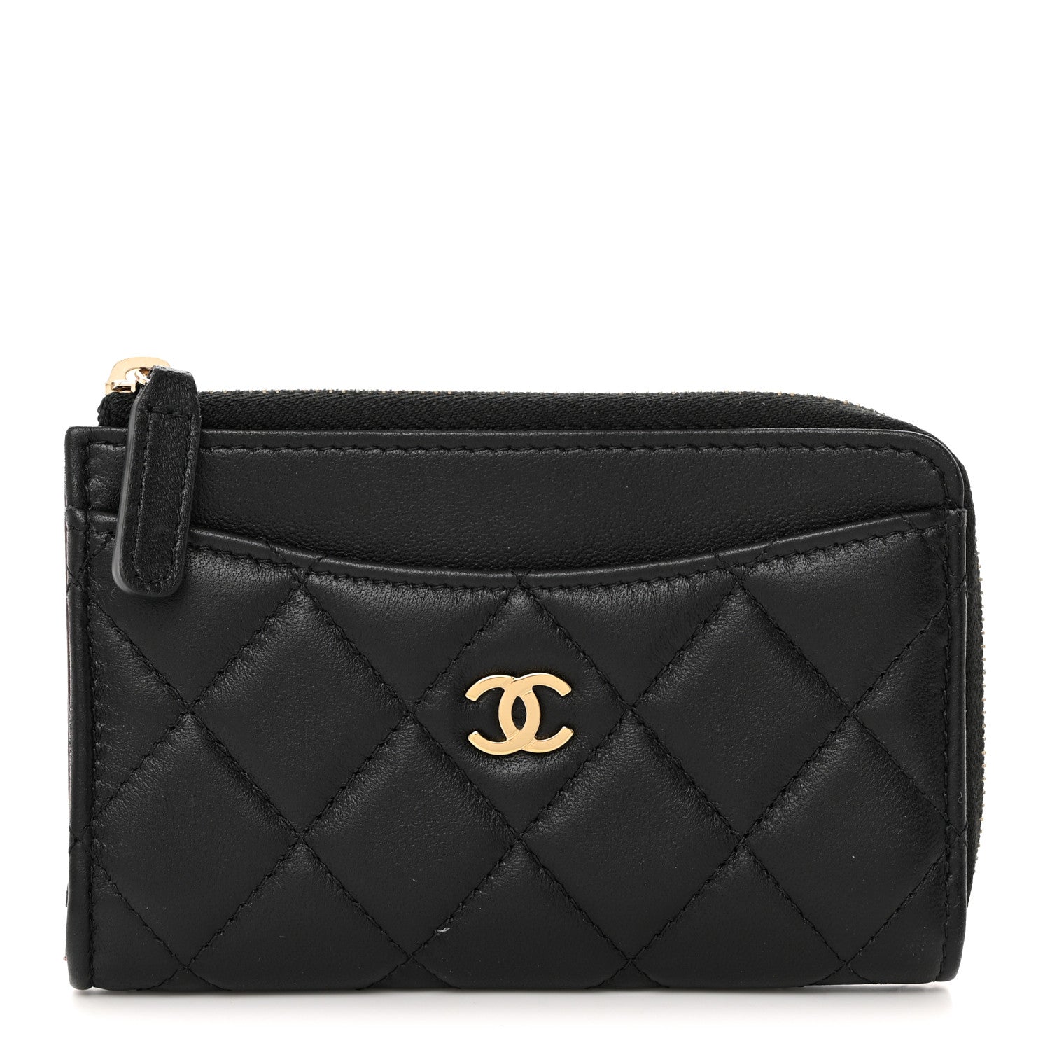 Chanel Lambskin Quilted Zip Card Holder Black 1 of 7