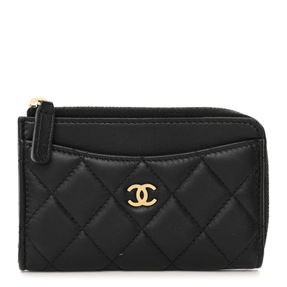 Chanel Lambskin Quilted Zip Card Holder Black 1 of 7