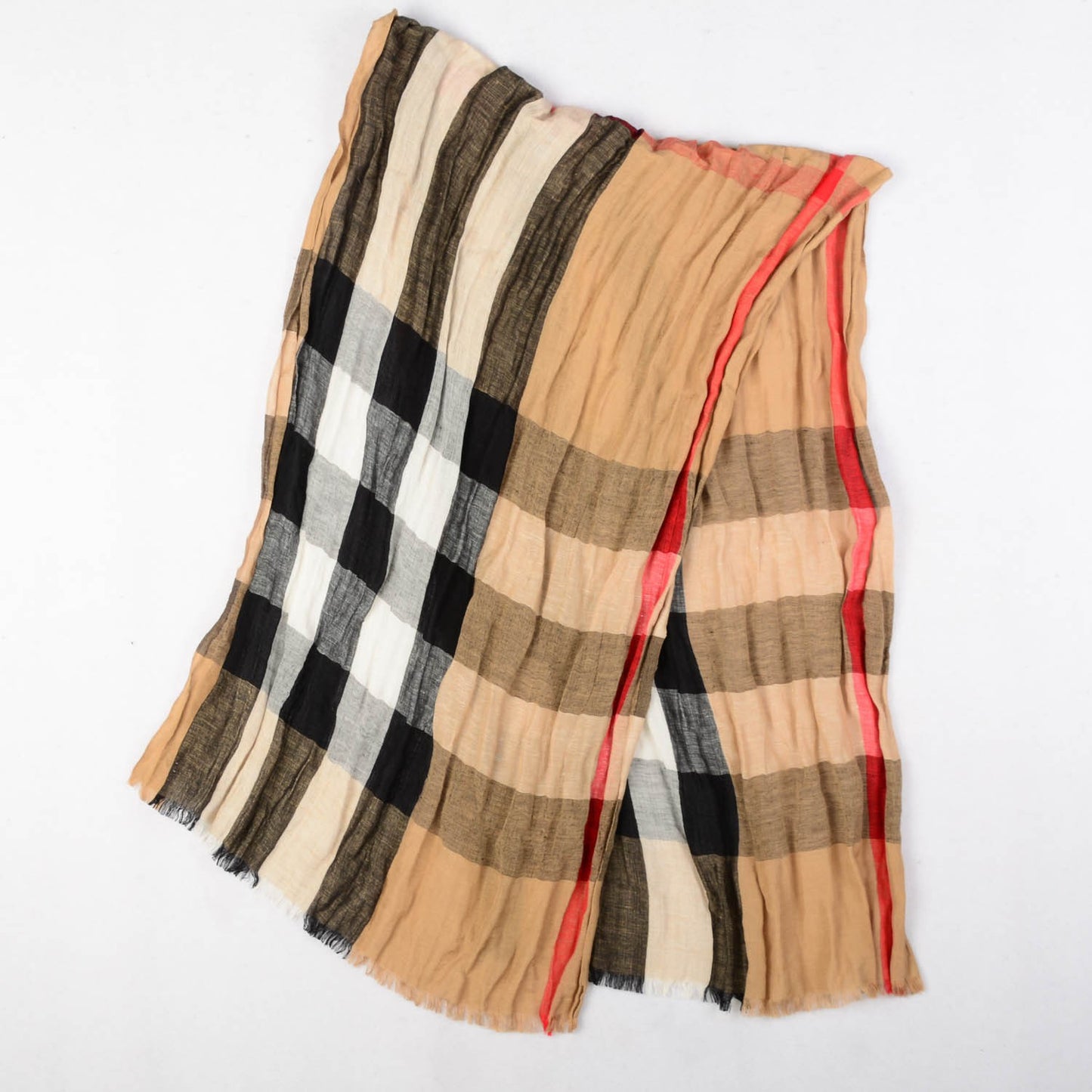 Silk Wool Mega Check Lightweight Scarf Camel