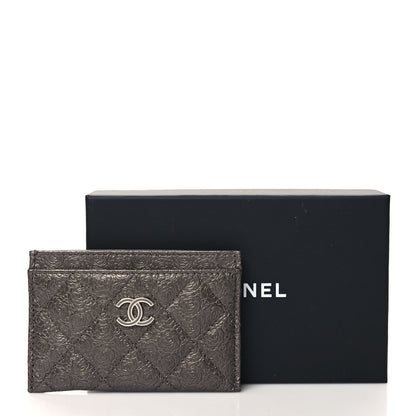 Chanel Metallic Calfskin Camellia Embossed Quilted Card Holder Grey 9 of 9