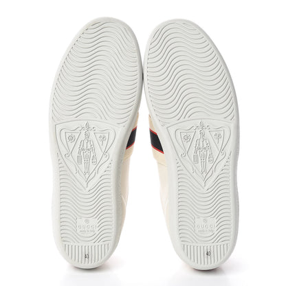 Gucci Calfskin Stripe Womens New Ace Sneakers 40 New Mystic White Ecru Red Flame 5 of 9