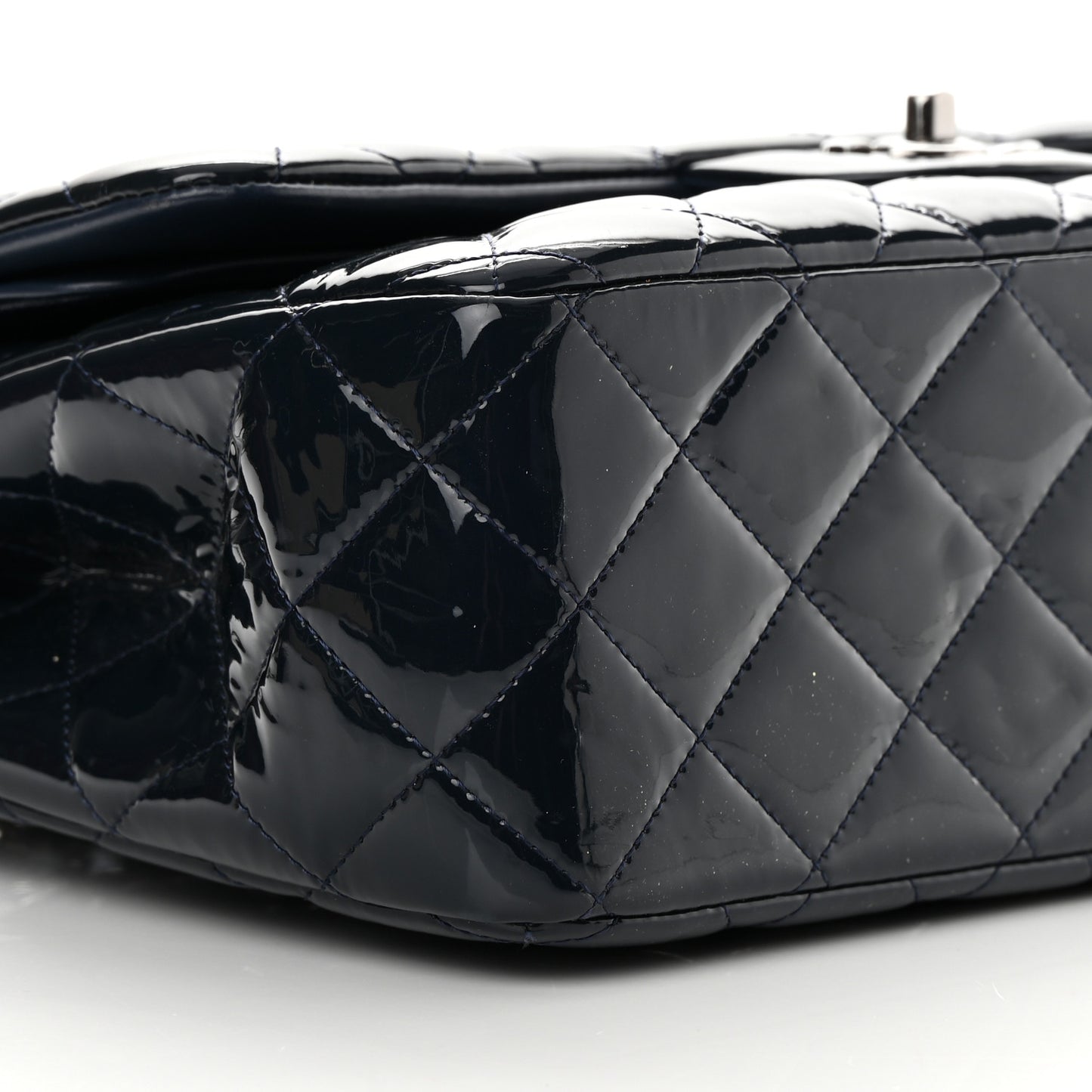 Patent Quilted Jumbo Double Flap Navy