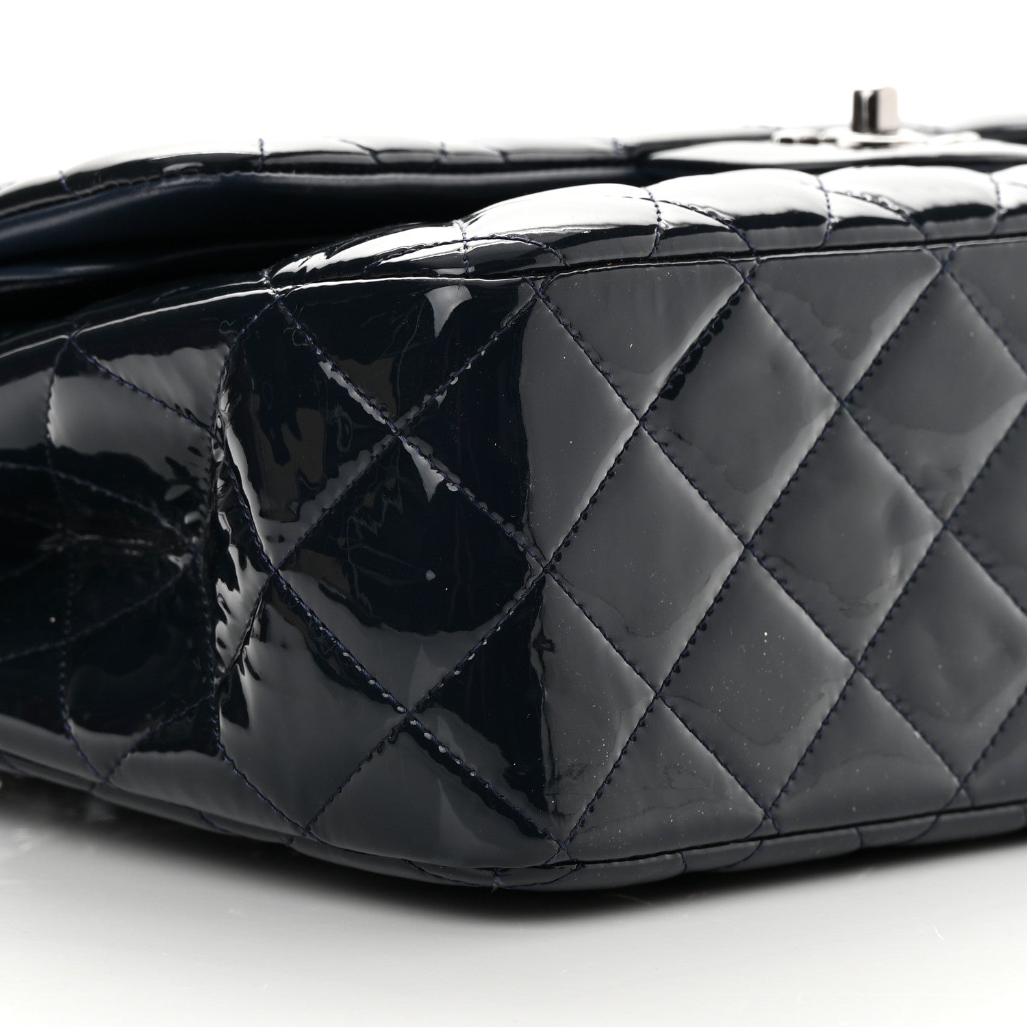 Chanel Patent Quilted Jumbo Double Flap Navy 9 of 17