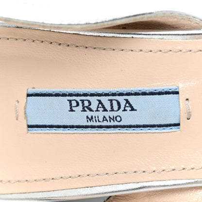 Prada Metallic Calfskin Suede Heel Sandals 38.5 Silver Black 11 of 16