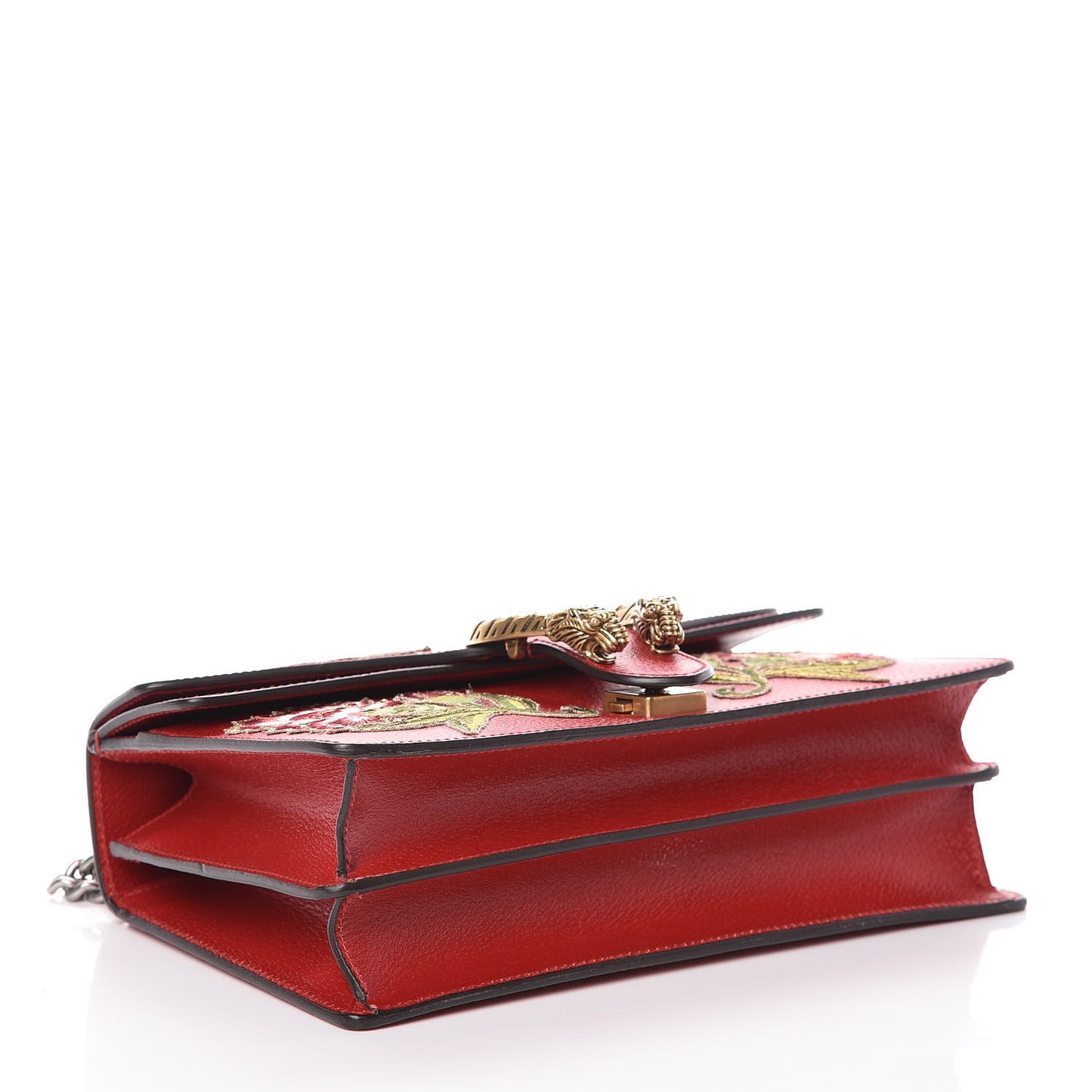 Calfskin Web Floral Embroidered Small Dionysus Shoulder Bag Hibiscus Red