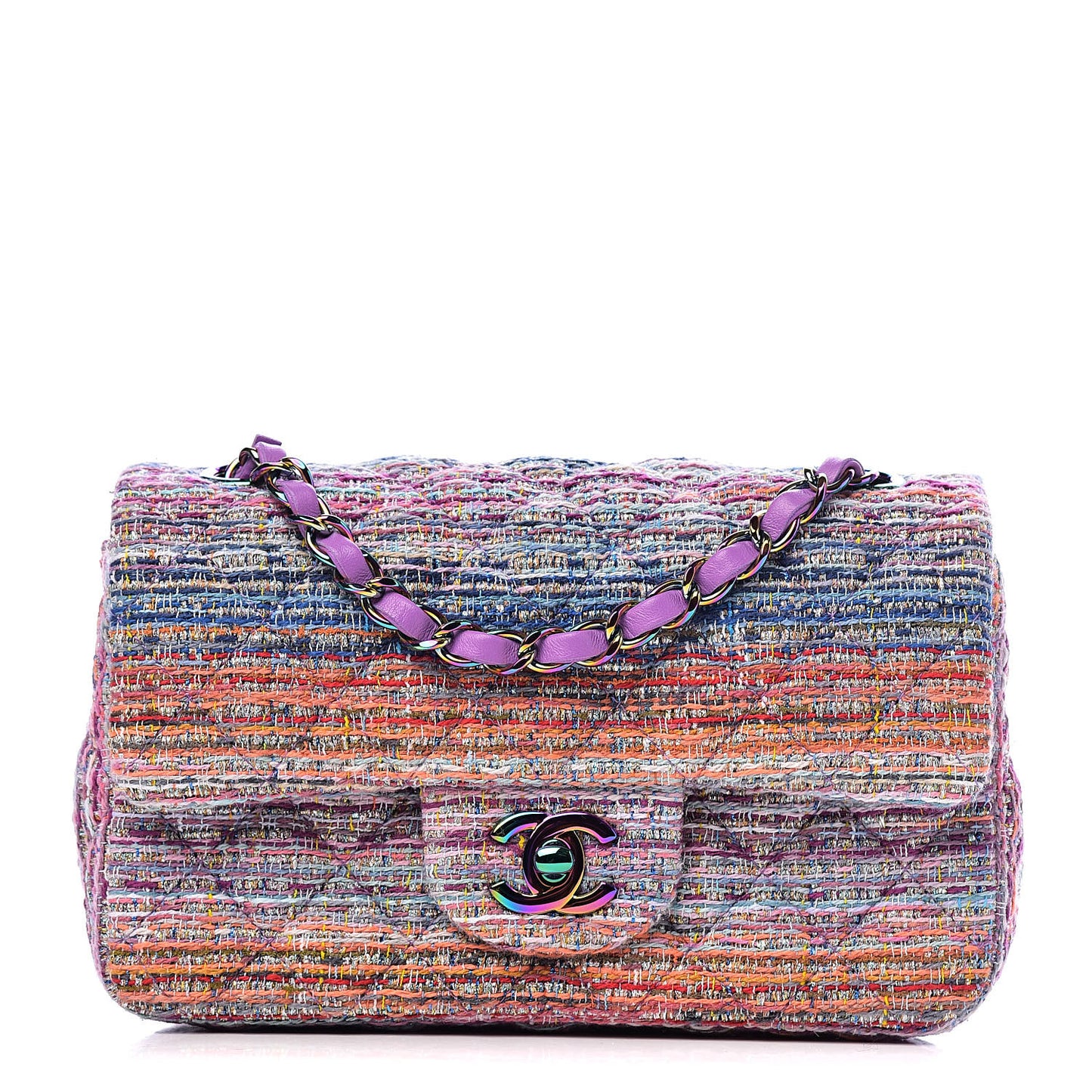 Tweed Quilted Mini Rectangular Flap Blue Pink Orange