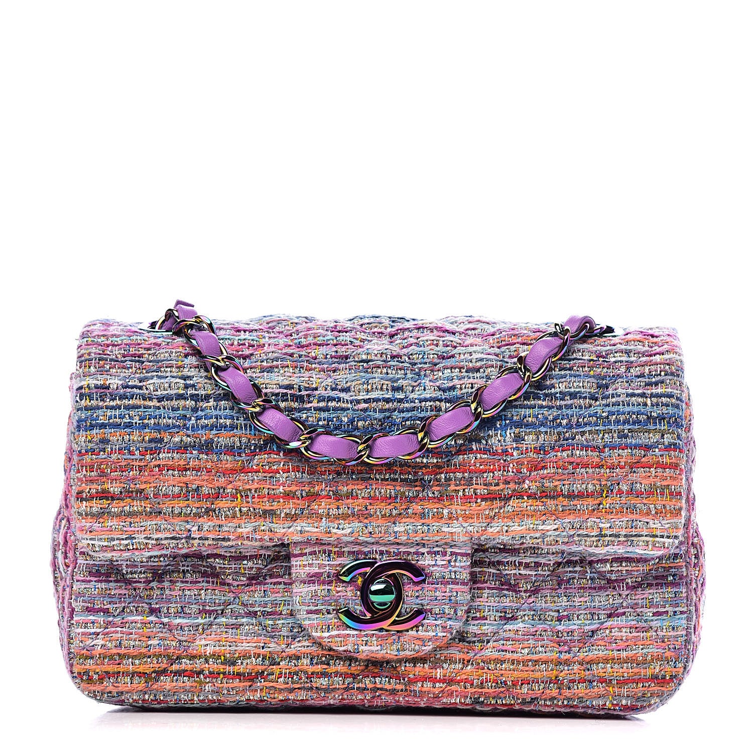 Chanel Tweed Quilted Mini Rectangular Flap Blue Pink Orange 1 of 10