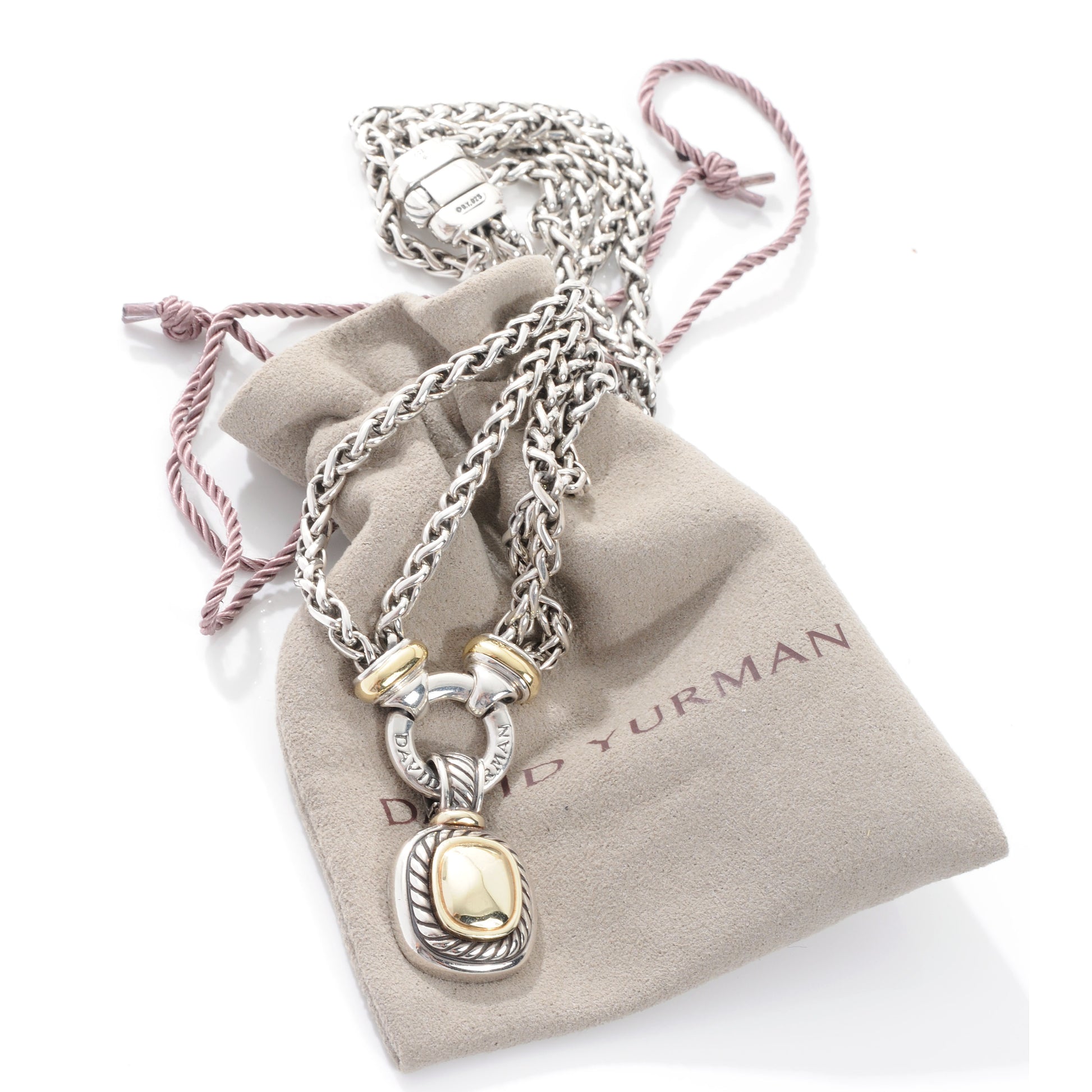 David Yurman Sterling Silver 14k 18k Gold Double Wheat Chain Pendant Necklace 6 of 6