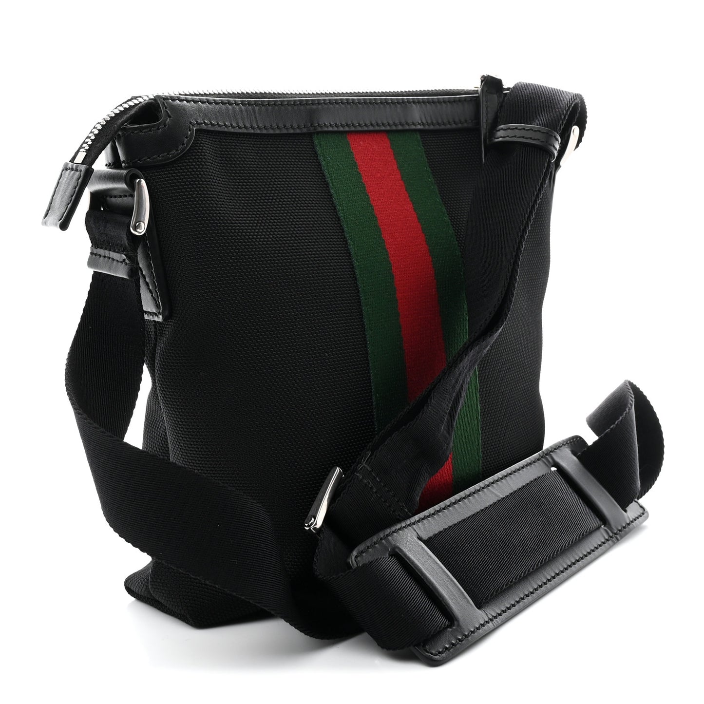 Techno Canvas Selleria Calfskin Web Small Flat Messenger Bag Black