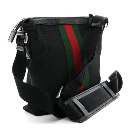 Gucci Techno Canvas Selleria Calfskin Web Small Flat Messenger Bag Black 3 of 10