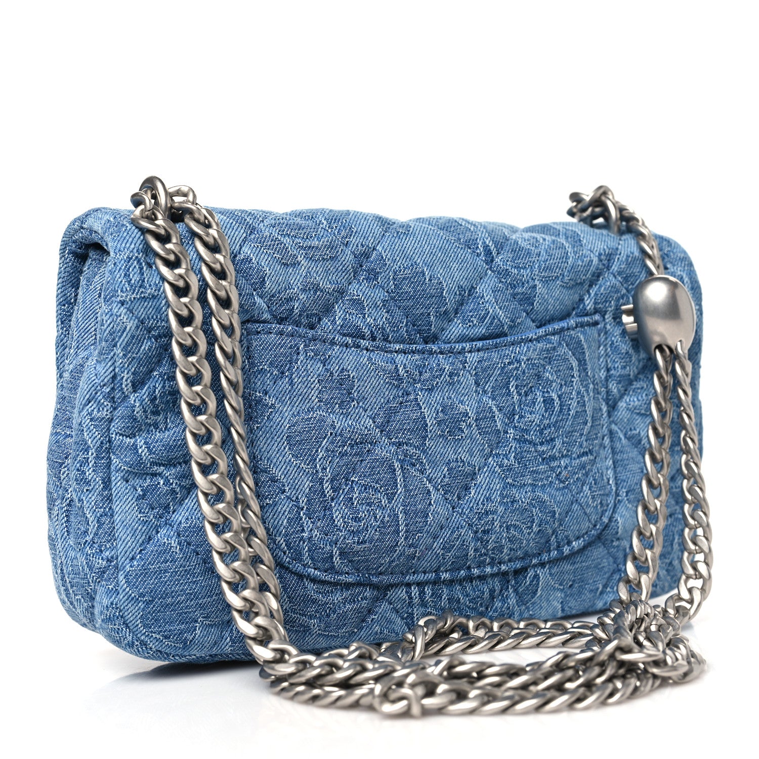 Chanel Denim Quilted Camellia Sweetheart Mini Rectangular Flap Blue 3 of 10