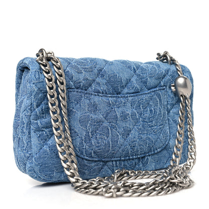 Chanel Denim Quilted Camellia Sweetheart Mini Rectangular Flap Blue 3 of 10