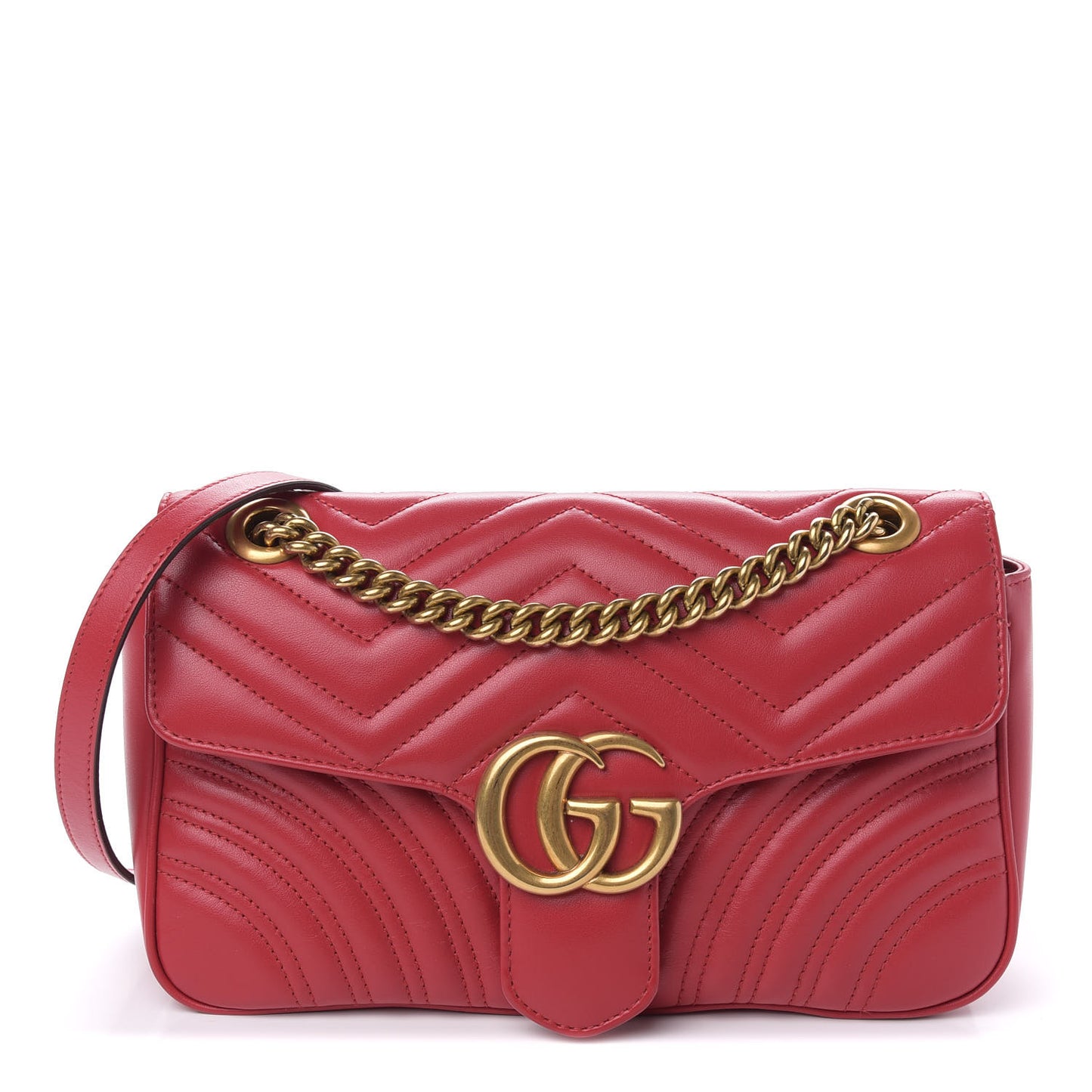 Calfskin Matelasse Small GG Marmont Shoulder Bag Hibiscus Red