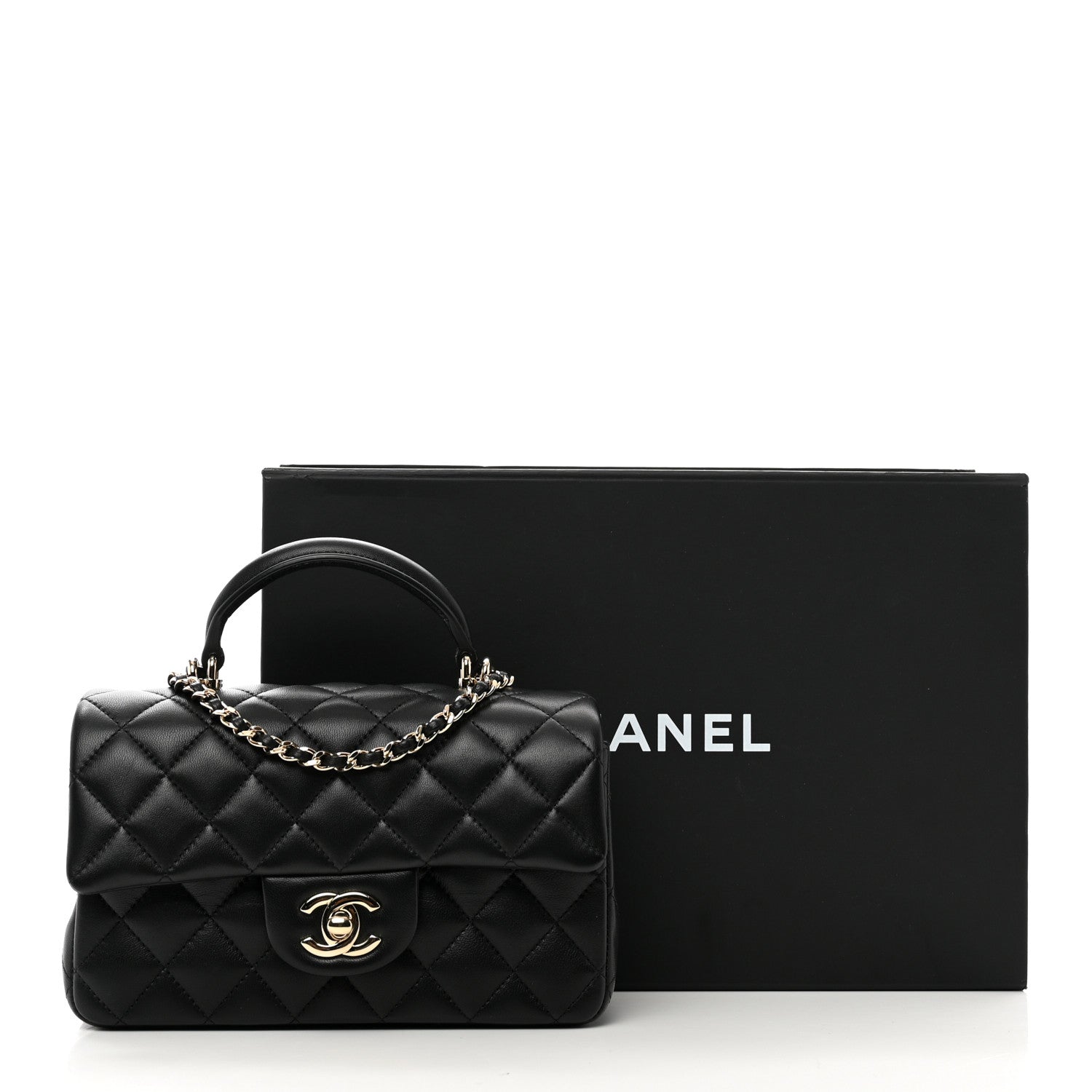 Chanel Lambskin Quilted Mini Top Handle Rectangular Flap Black 11 of 11