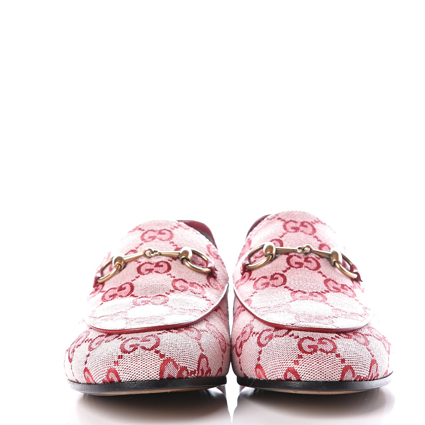 Canvas GG Monogram Horsebit Womens Jordaan Loafers 37.5 Gardenia Hibiscus Red