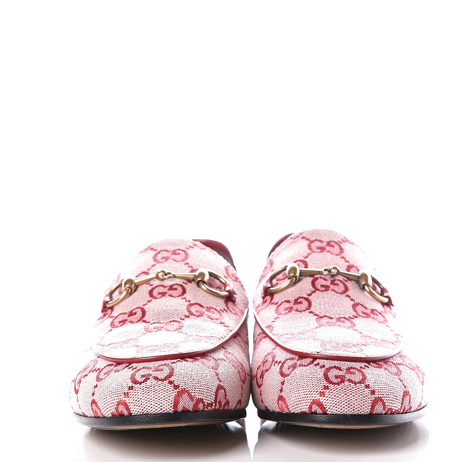 Gucci Canvas GG Monogram Horsebit Womens Jordaan Loafers 37.5 Gardenia Hibiscus Red 3 of 13