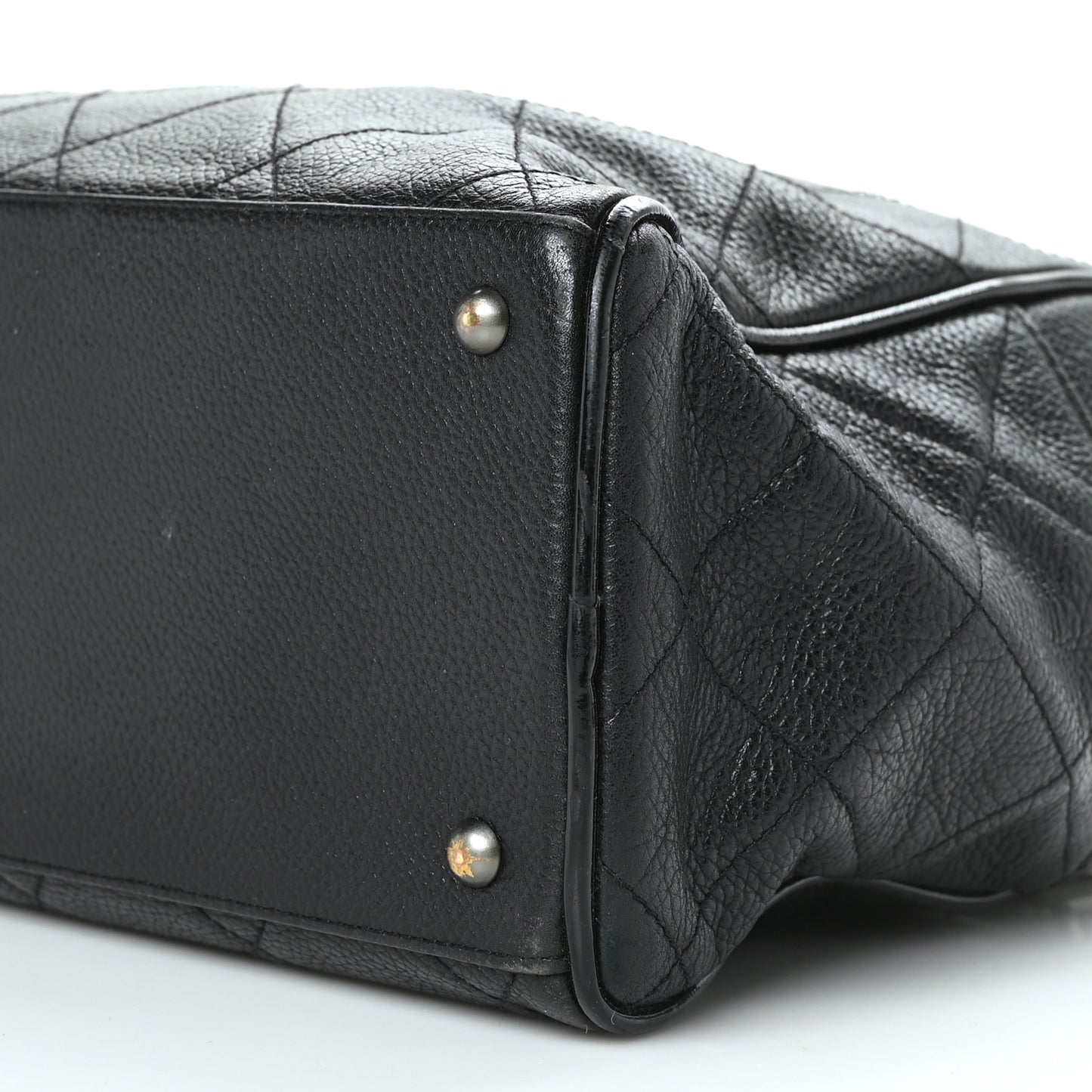 Calfskin Patent Quilted Bowler Black