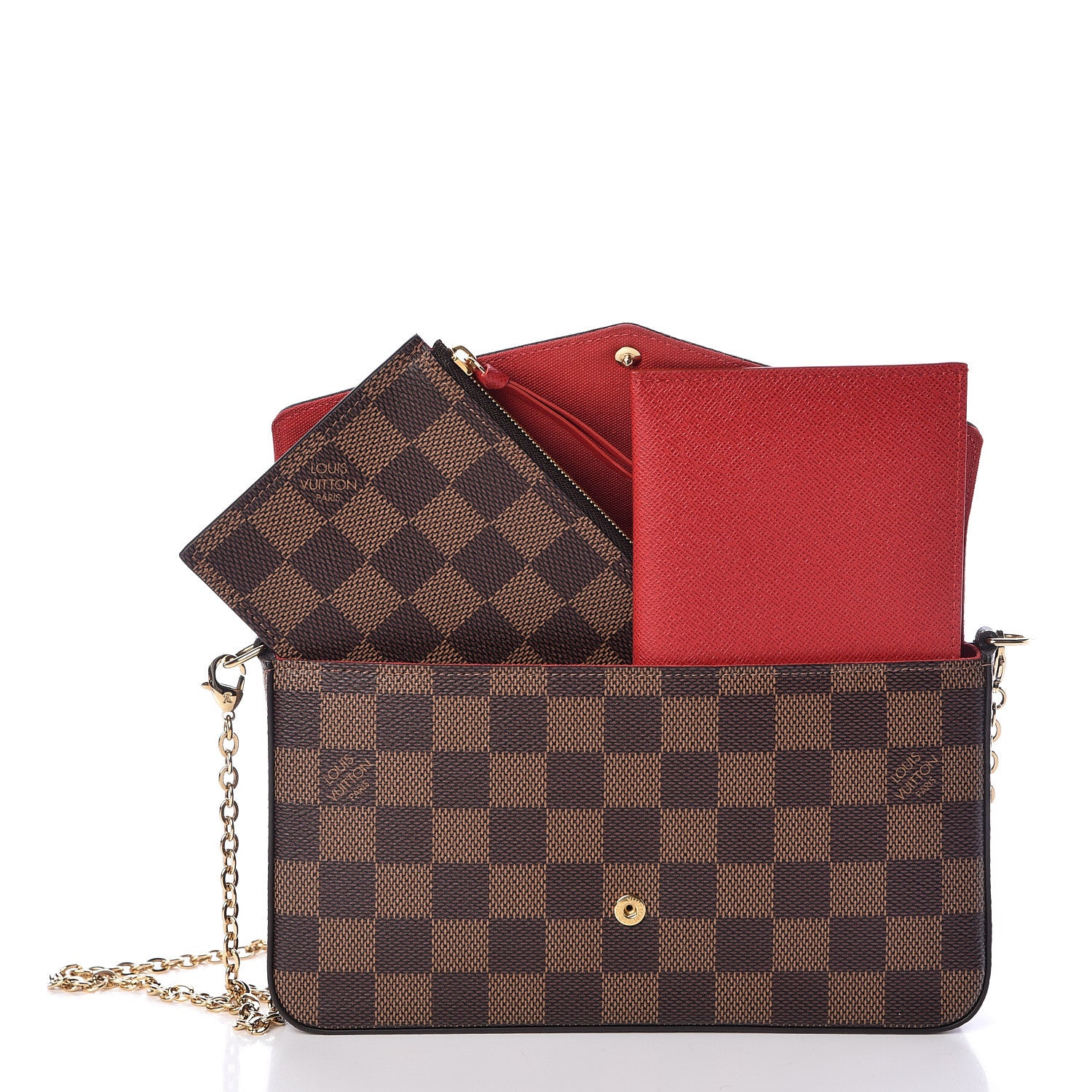 Louis Vuitton Damier Ebene Pochette Felicie Chain Wallet 9 of 13