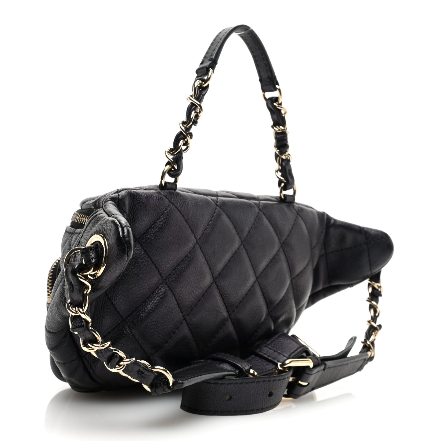 Iridescent Calfskin Quilted All About Waist Belt Bag Black