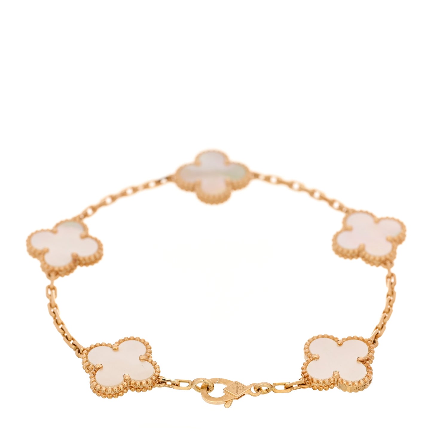 18K Yellow Gold Mother of Pearl 5 Motifs Vintage Alhambra Bracelet