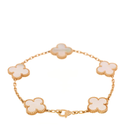 Van Cleef & Arpels 18K Yellow Gold Mother of Pearl 5 Motifs Vintage Alhambra Bracelet 2 of 4