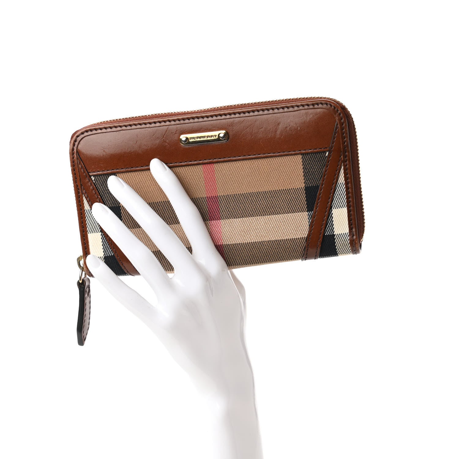 Burberry House Check Bridle Calfskin Ziggy Zip Around Wallet Dark Tan 2 of 11
