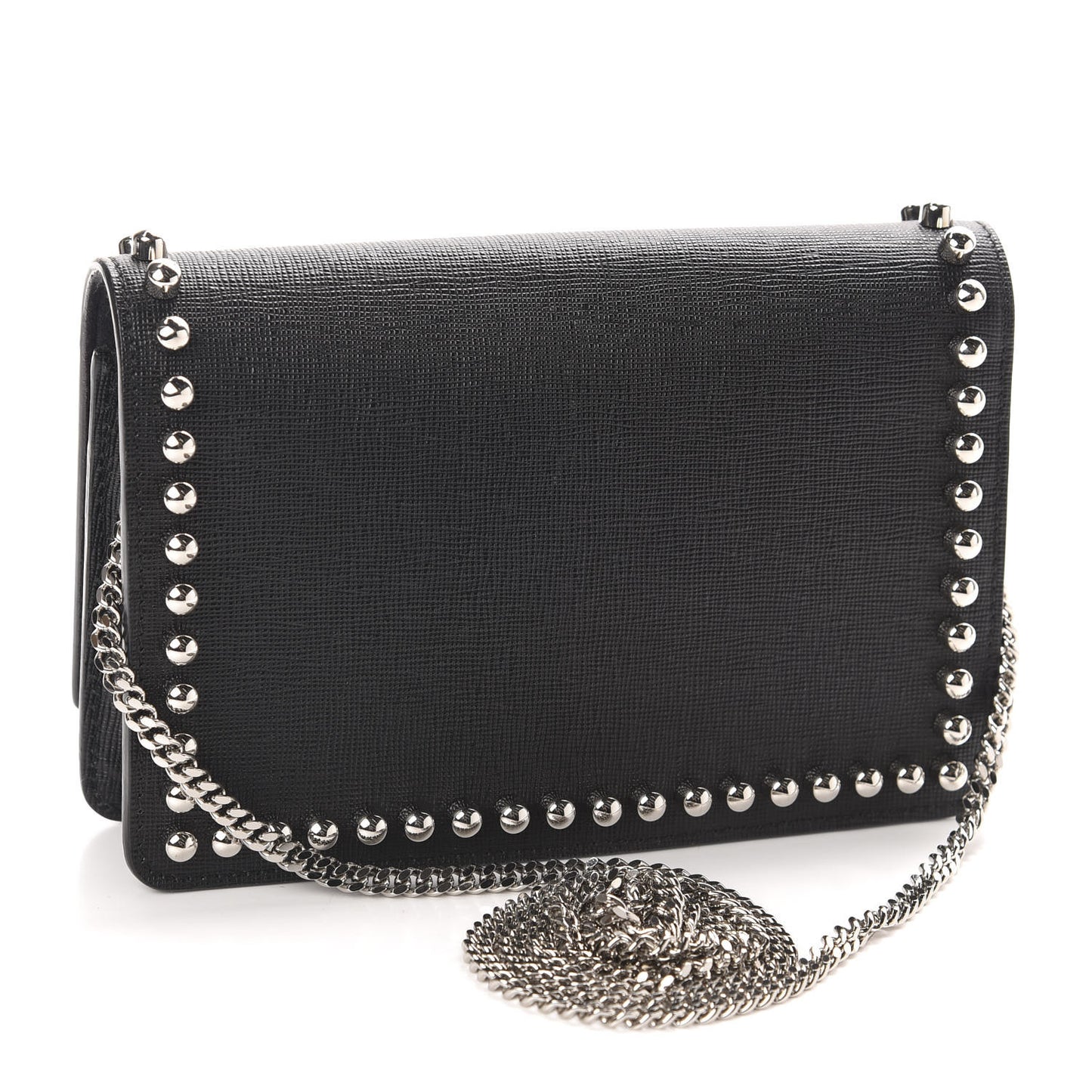 Vitello Elite Mink Fur Studded Karlito Tube Wallet on Chain Black
