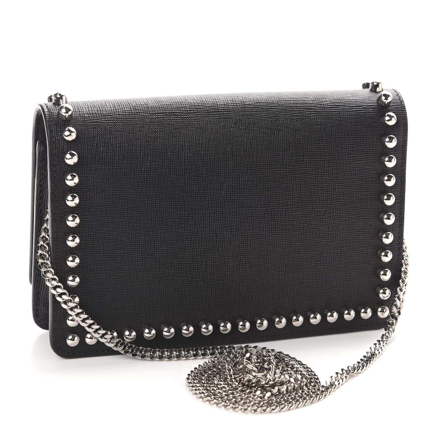 Fendi Vitello Elite Mink Fur Studded Karlito Tube Wallet on Chain Black 3 of 10
