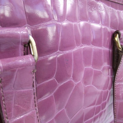Prada Calfskin Crocodile Embossed Structured Tote Bag Pink 7 of 14