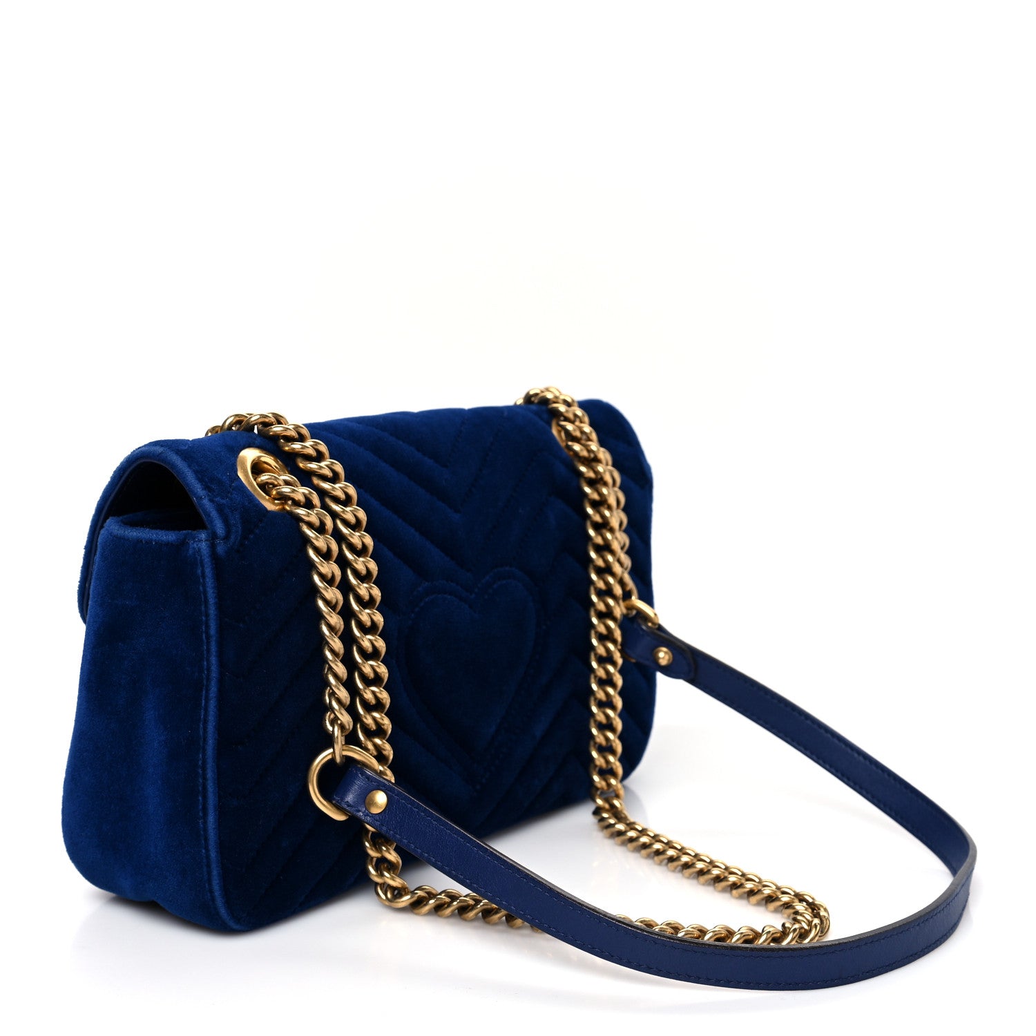 Gucci Velvet Matelasse Small GG Marmont Shoulder Bag Cobalt Blue 3 of 10
