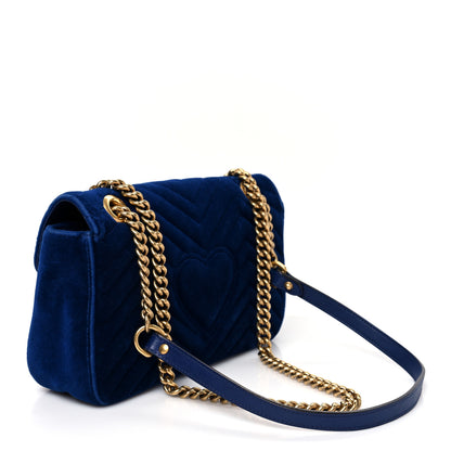 Gucci Velvet Matelasse Small GG Marmont Shoulder Bag Cobalt Blue 3 of 10