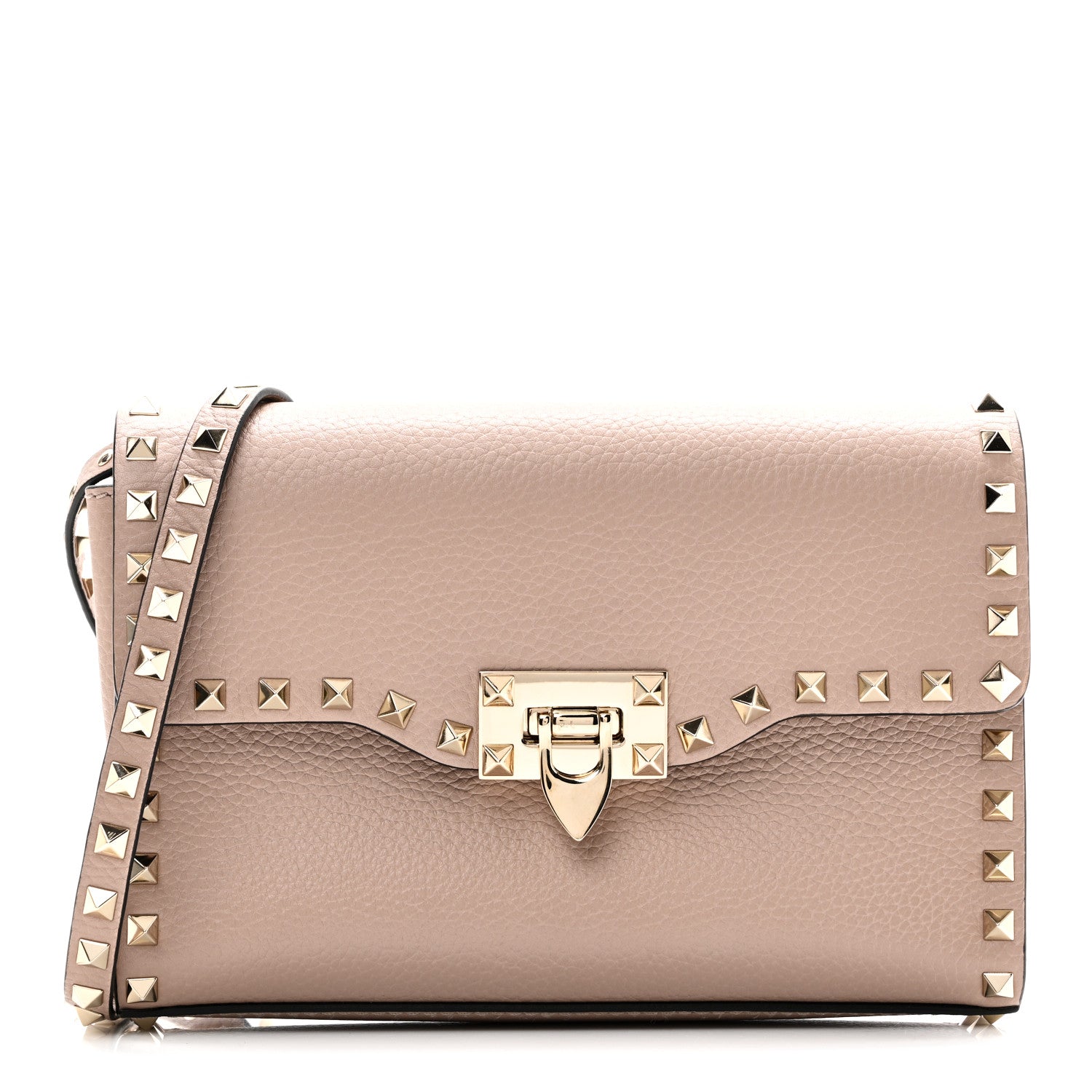 Valentino Garavani Pebbled Calfskin Medium Rockstud Flip Lock Crossbody Bag Poudre 1 of 10