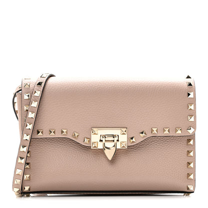 Valentino Garavani Pebbled Calfskin Medium Rockstud Flip Lock Crossbody Bag Poudre 1 of 10