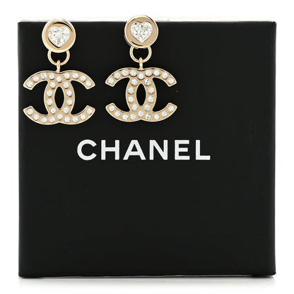 Chanel Crystal CC Heart Drop Earrings Gold 5 of 5
