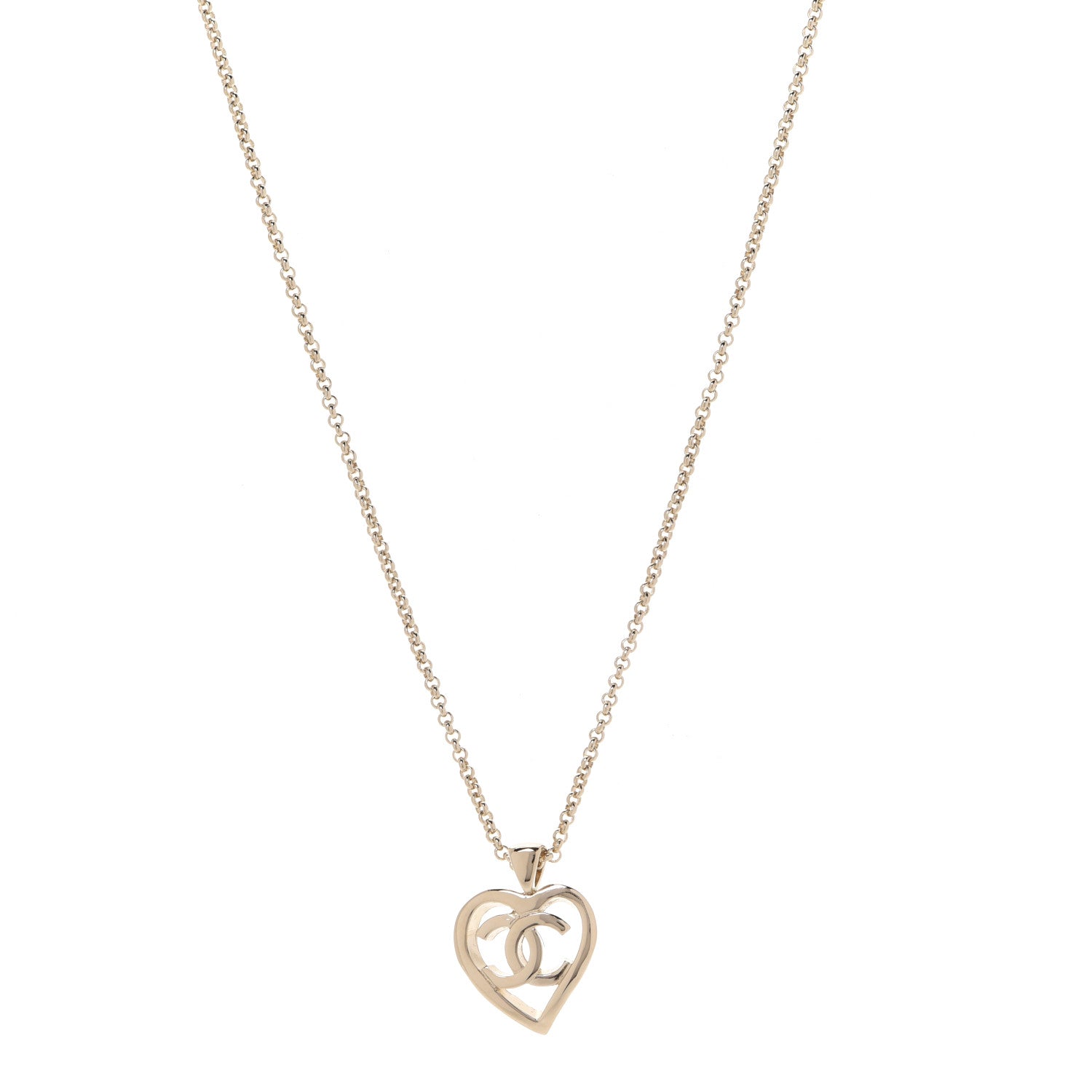 Chanel CC Heart Chain Pendant Necklace Gold 1 of 6