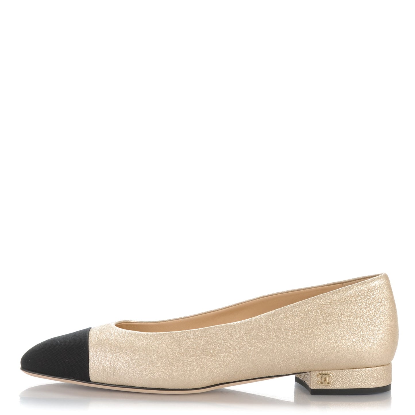 Metallic Lambskin Cap Toe Ballerina Flats 38 Gold Black