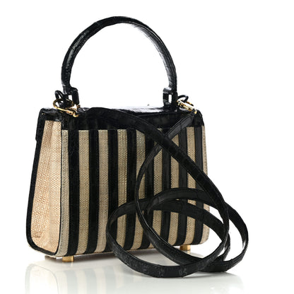 Nancy Gonzalez Crocodile Raffia Lily Top Handle Bag Black 3 of 10