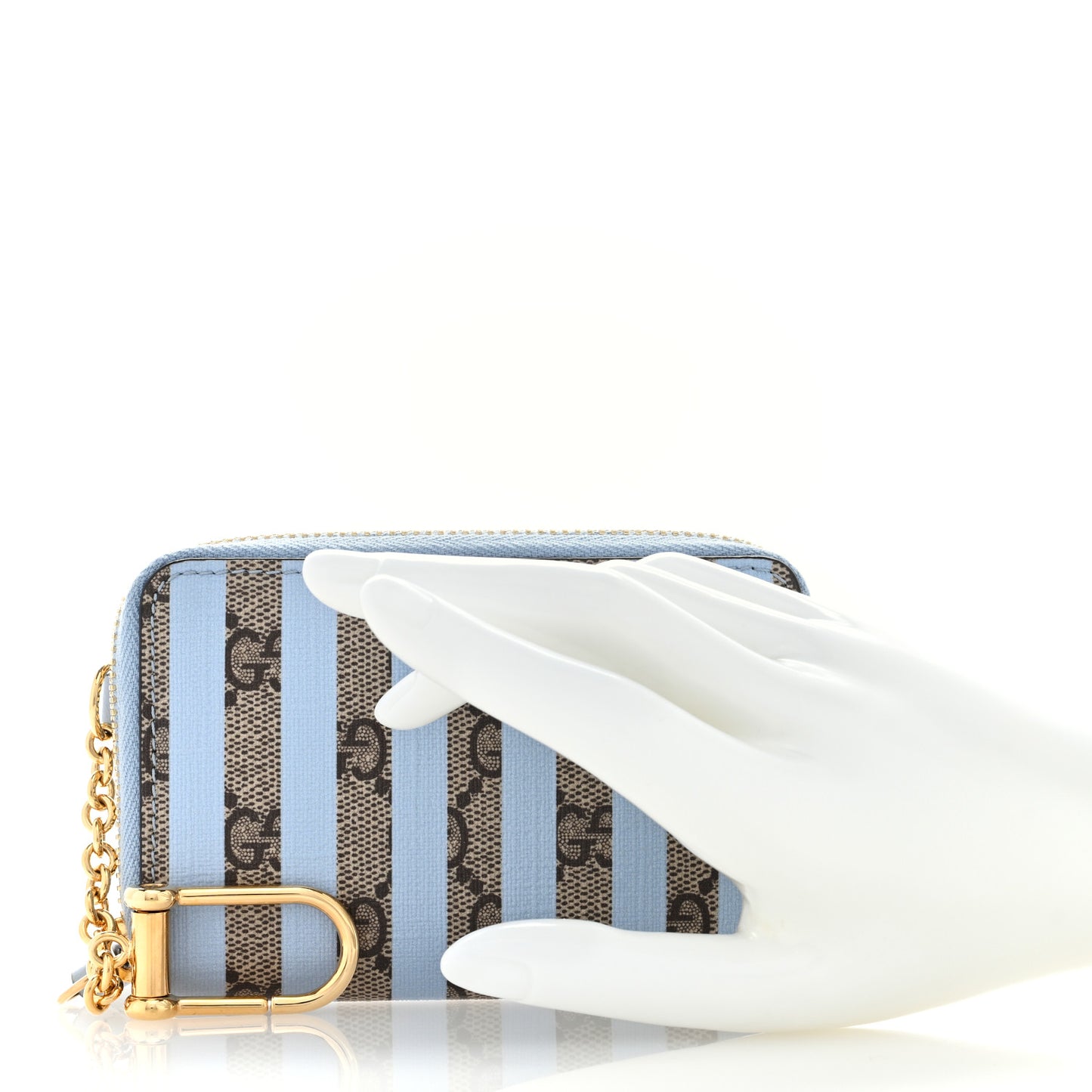 GG Supreme Monogram Vitello Eclipse Enamel Striped GG Key Card Case Beige Ebony Paradise Cloud