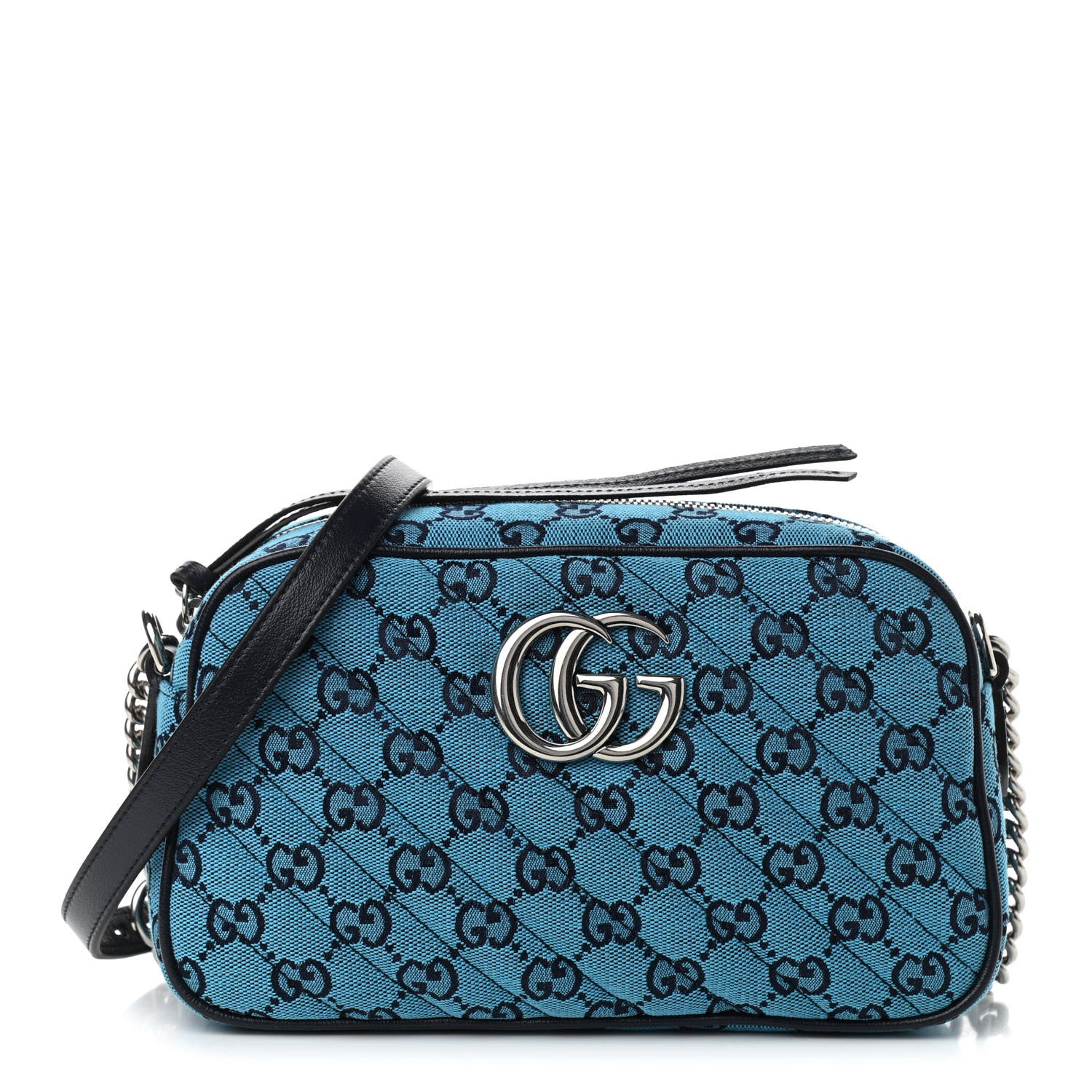 Gucci Monogram Multicolor Matelasse Diagonal Small GG Marmont Chain Shoulder Bag Light Blue 2 of 17