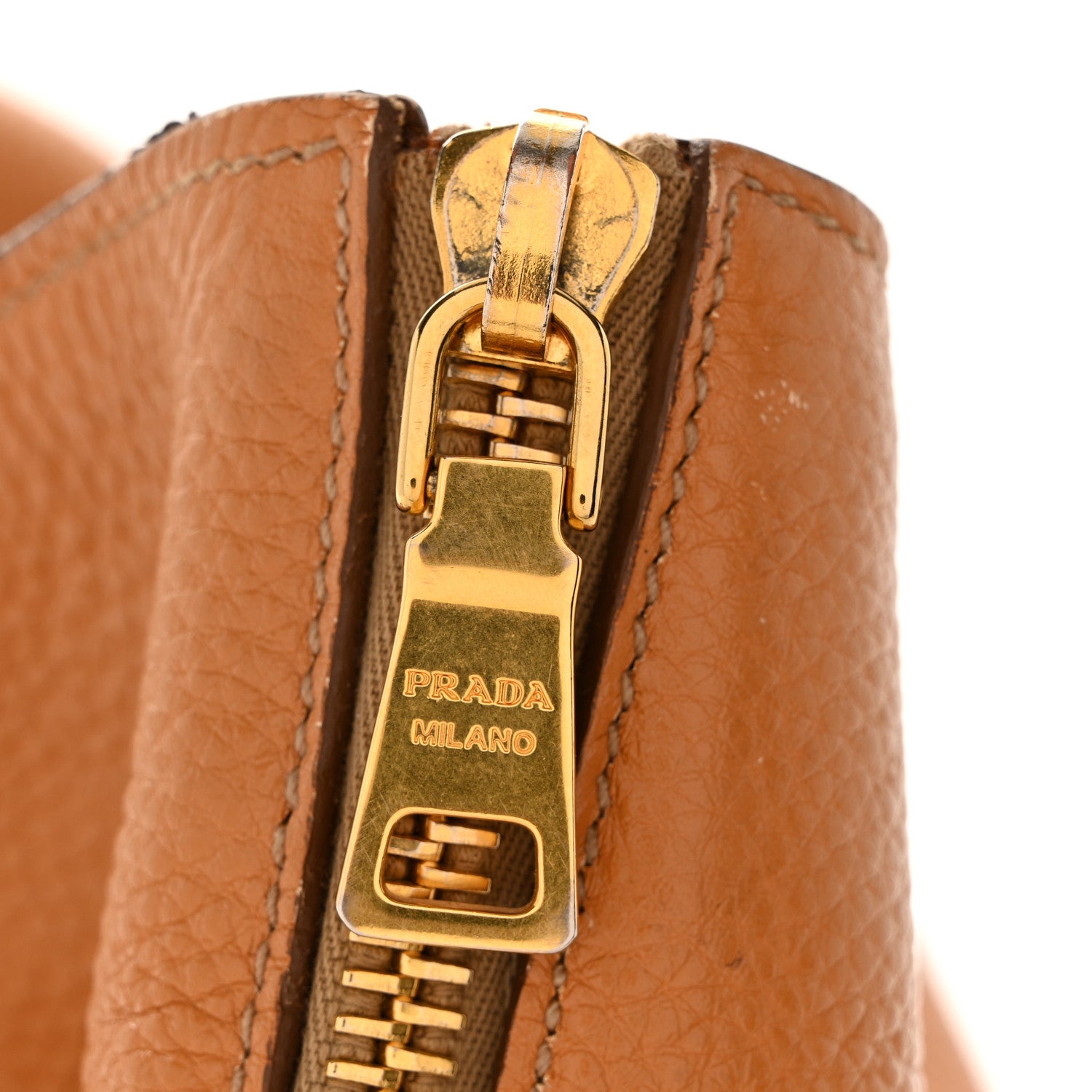 Prada Vitello Daino Side Zip Shopper Tote Caramel 14 of 15
