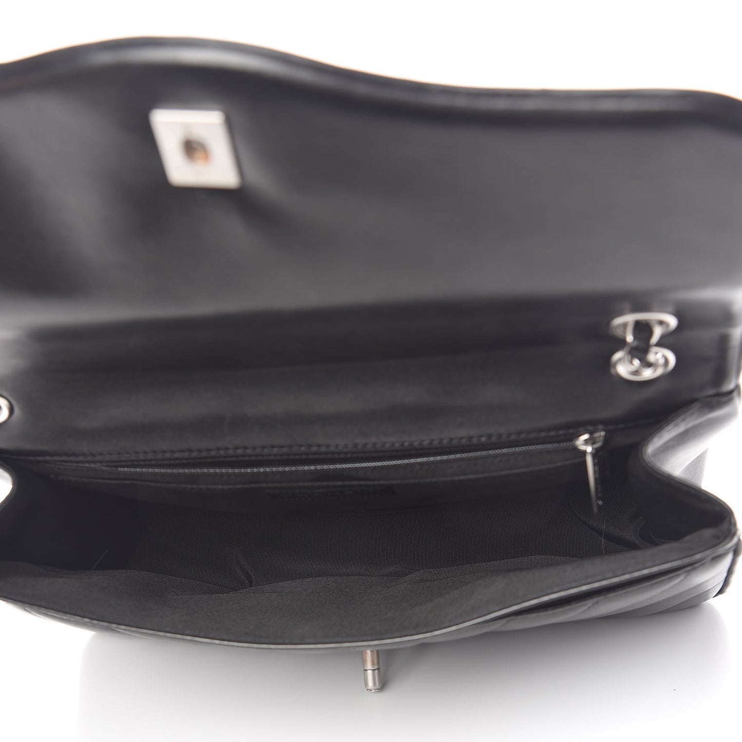 Lambskin Chevron Jumbo Leo Lion Flap Black