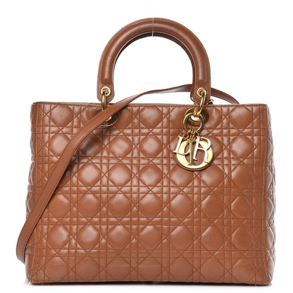 Christian Dior Lambskin Cannage Large Lady Dior Tan 1 of 19