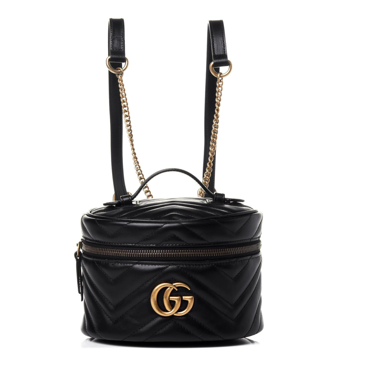 Calfskin Matelasse Mini GG Marmont Round Backpack Black