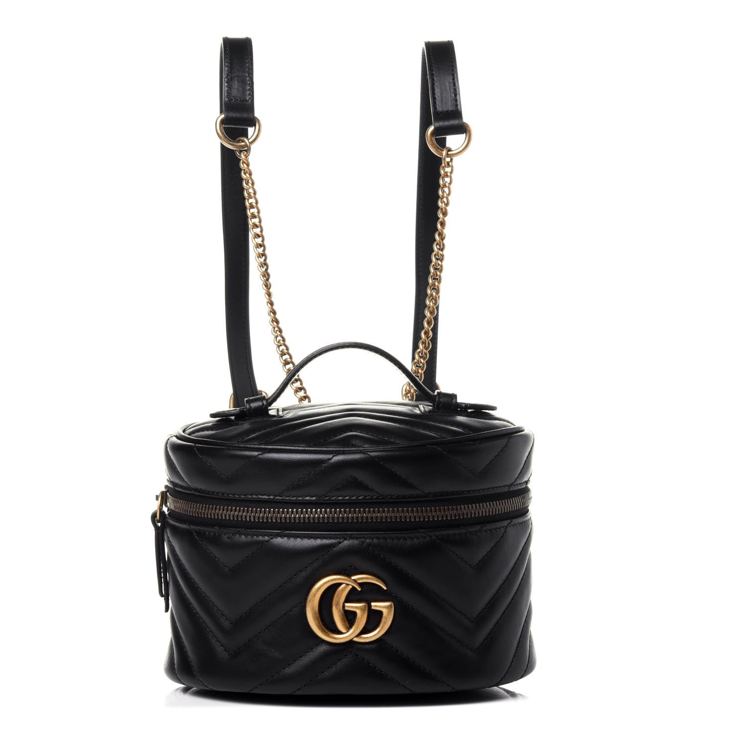 Gucci Calfskin Matelasse Mini GG Marmont Round Backpack Black 1 of 11