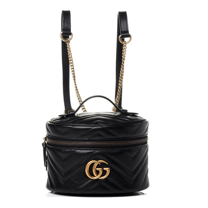 Gucci Calfskin Matelasse Mini GG Marmont Round Backpack Black 1 of 11