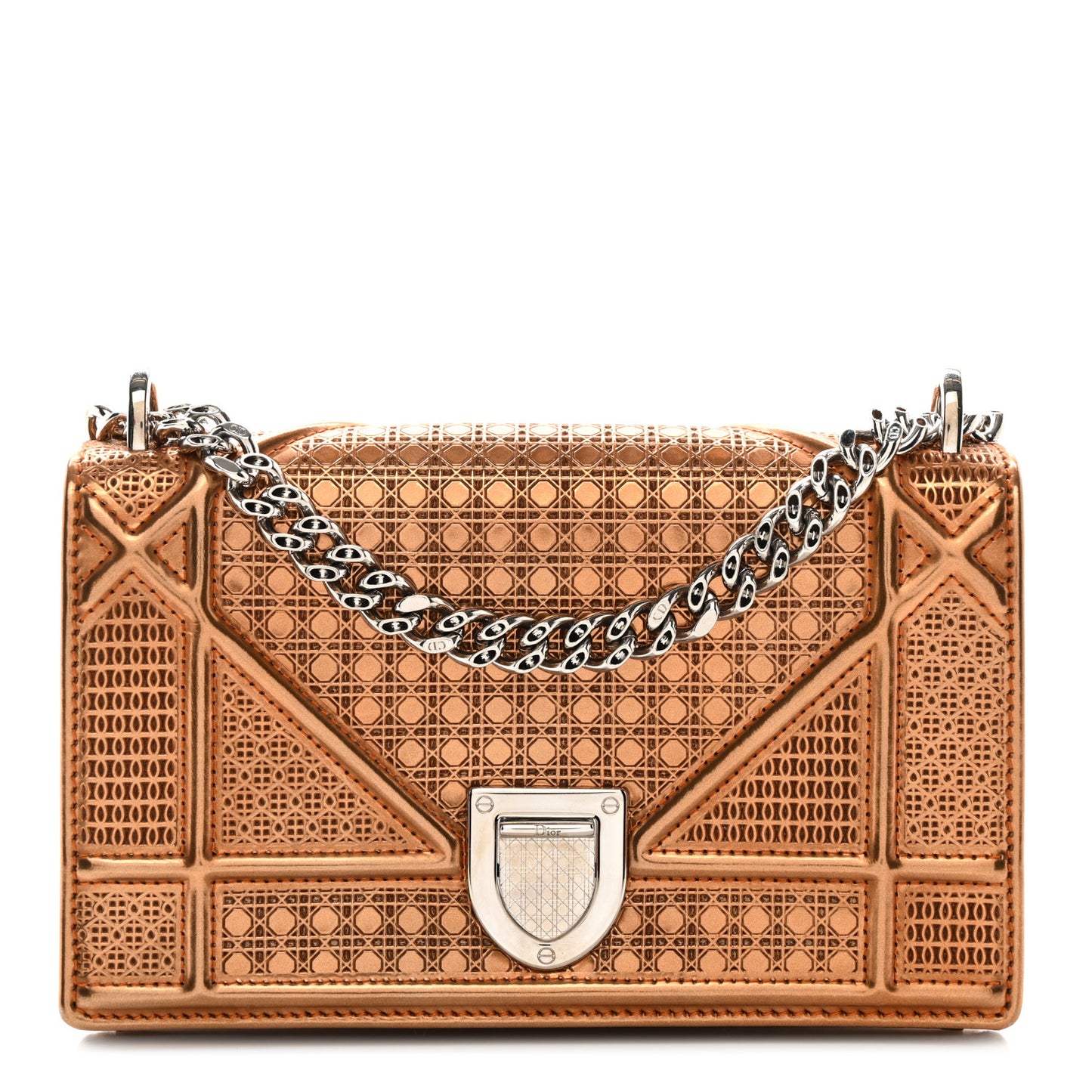 Metallic Patent Micro-Cannage Mini Diorama Flap Bag Orange