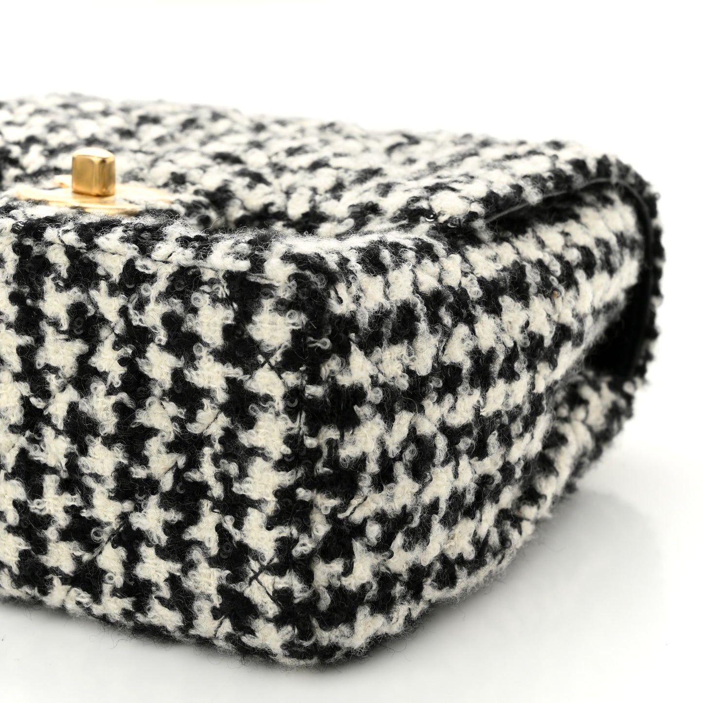 Tweed Houndstooth Mini Square Flap Black White