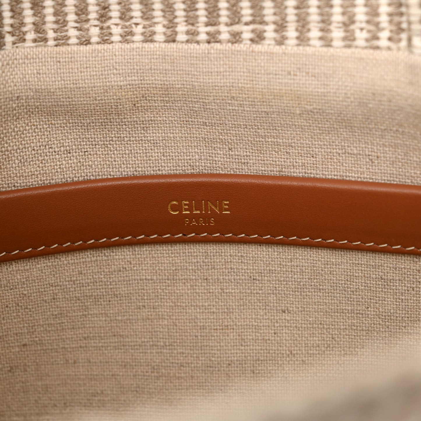 Canvas Calfskin Striped Triomphe Small Cabas Beige