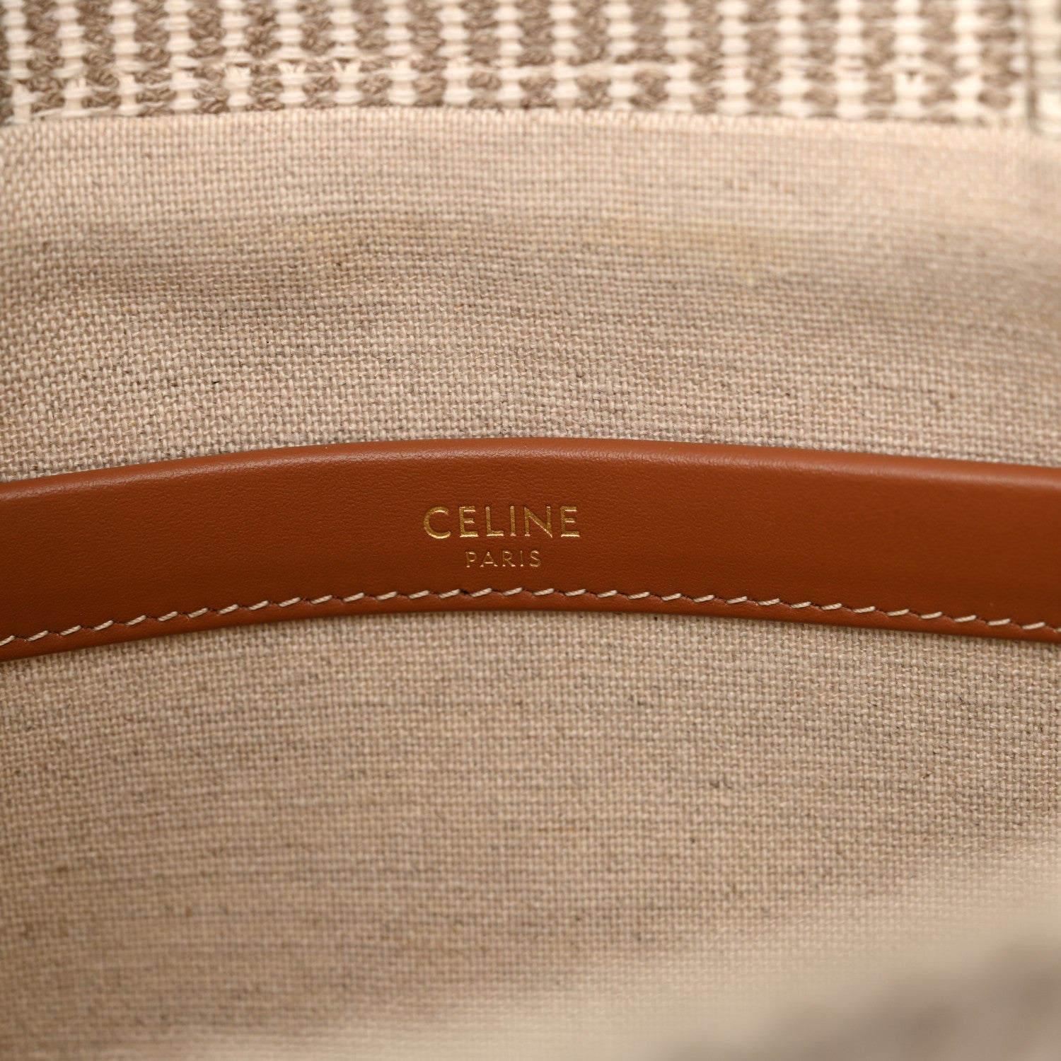 Celine Canvas Calfskin Striped Triomphe Small Cabas Beige 5 of 12