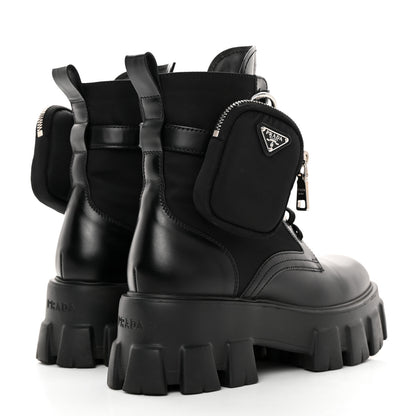Prada Spazzolato Rois Re-Nylon Metal Triangle Logo Monolith Pouch Pocket 55mm Boots 37 Black 5 of 11